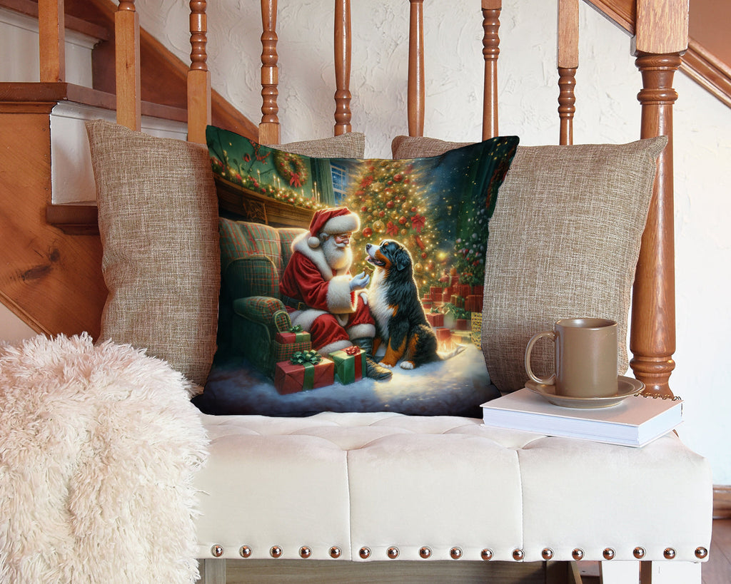 Bernese Mountain Dog and Santa Claus Decorative Throw Pillow 14x14 Indoor Outdoor Accent Cushion, Fabric Cover with Insert for Sofa, Bed, Porch & Living Room