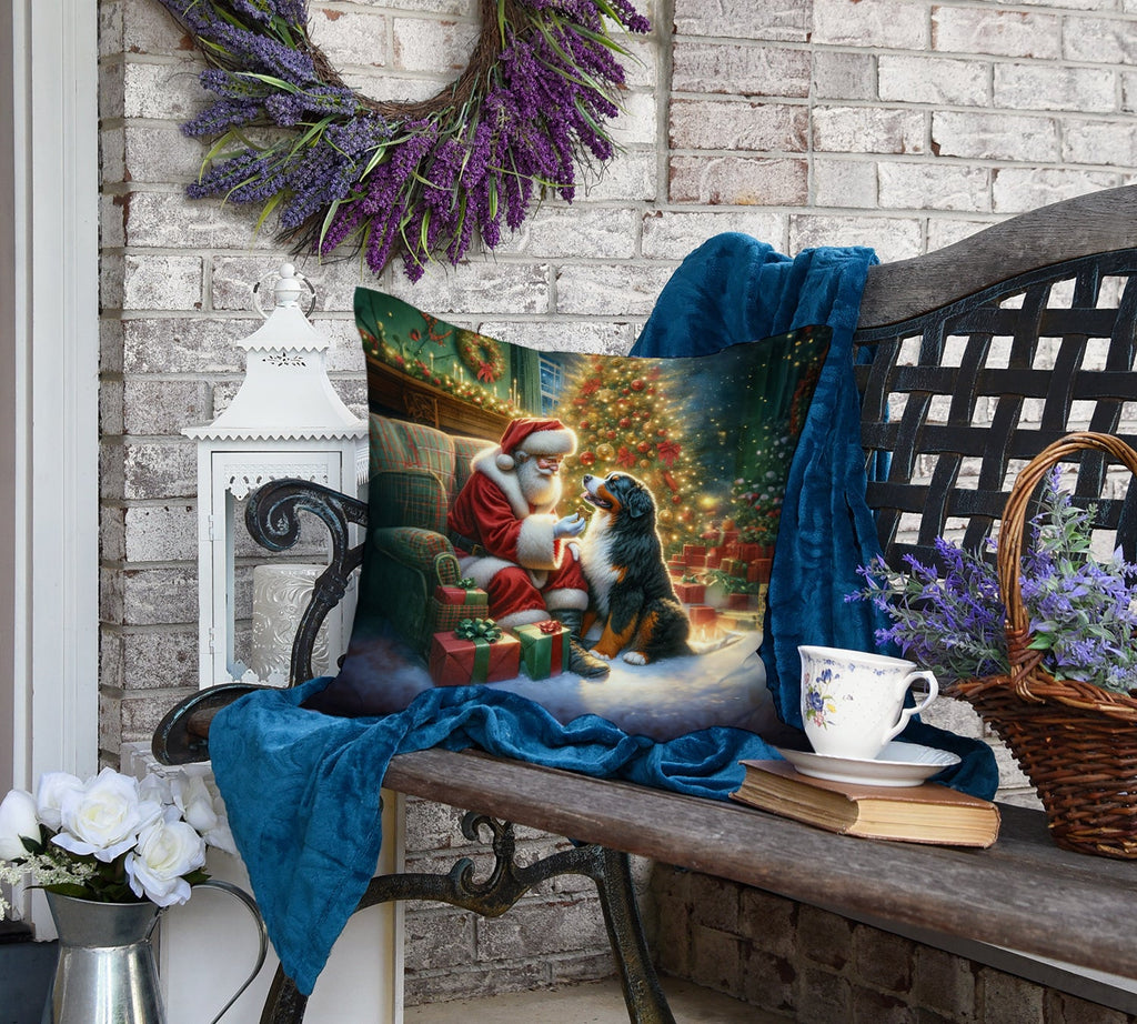 Bernese Mountain Dog and Santa Claus Decorative Throw Pillow 18x18 Indoor Outdoor Accent Cushion, Fabric Cover with Insert for Sofa, Bed, Porch & Living Room
