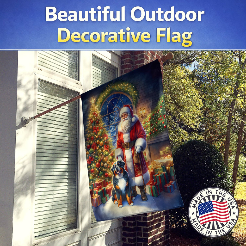 Bernese Mountain Dog and Santa Claus House Flag 28x40 Porch Sleeve Pole Decorative Outside Yard Banner Artwork Wall Hanging, Polyester