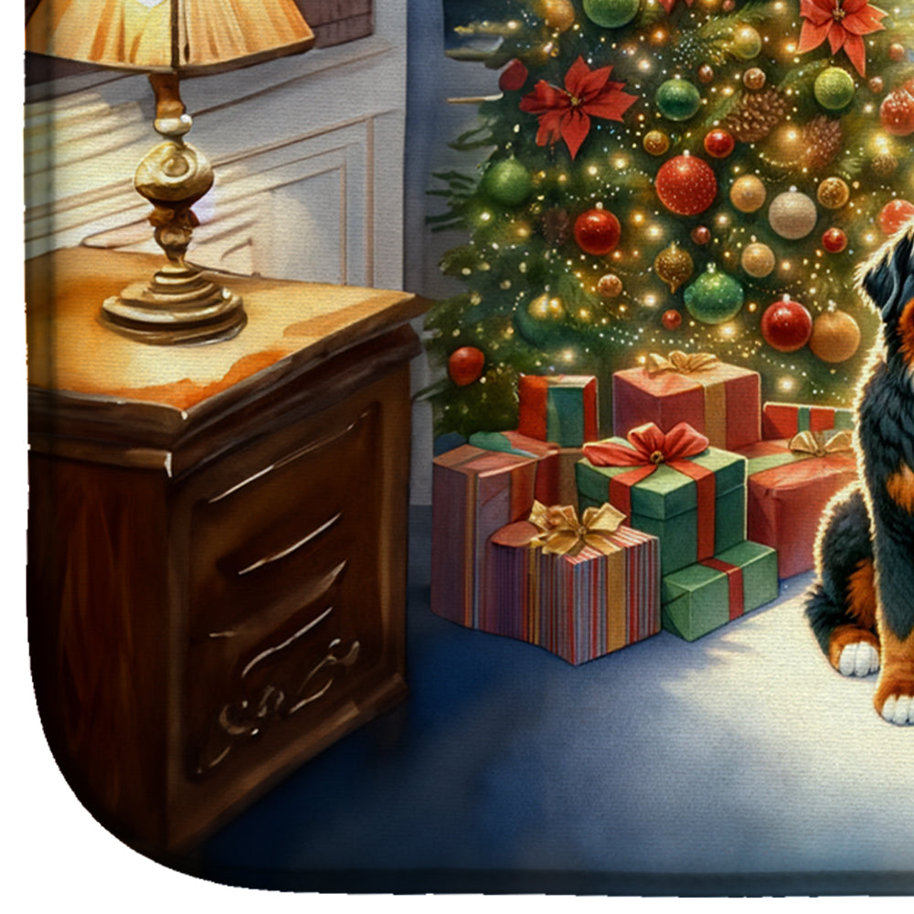 Bernese Mountain Dog and Santa Claus Dish Drying Mat Absorbent Dish Drying Mat Pad for Kitchen Counter Dish Drainer Mat for Countertop, 14 x 21", Multicolor