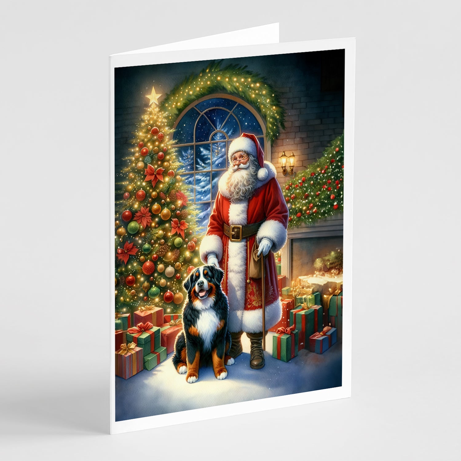 Bernese Mountain Dog and Santa Claus Greeting Cards Pack of 8 Blank Cards with Envelopes Whimsical A7 Size 5x7