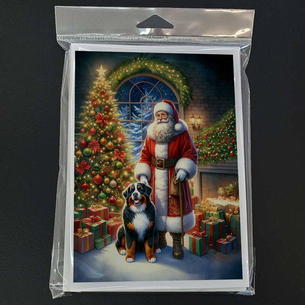 Bernese Mountain Dog and Santa Claus Greeting Cards Pack of 8 Blank Cards with Envelopes Whimsical A7 Size 5x7