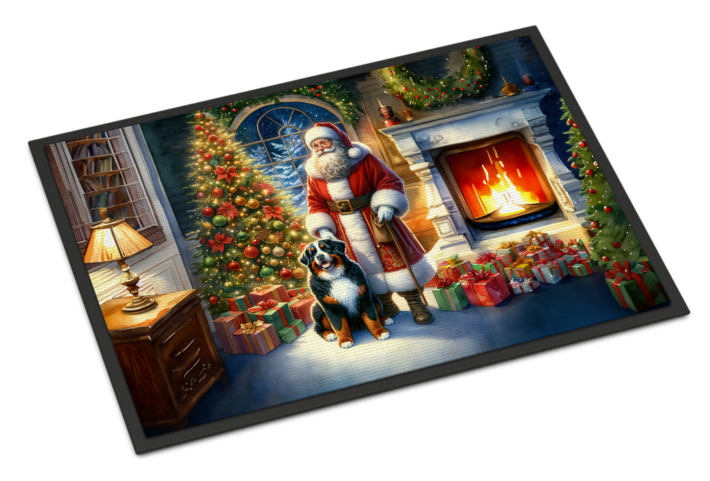 Bernese Mountain Dog and Santa Claus Doormat Indoor Outdoor 24H X 36W Front Door Mat Rugs for Entryway, Non Slip Washable Low Pile,