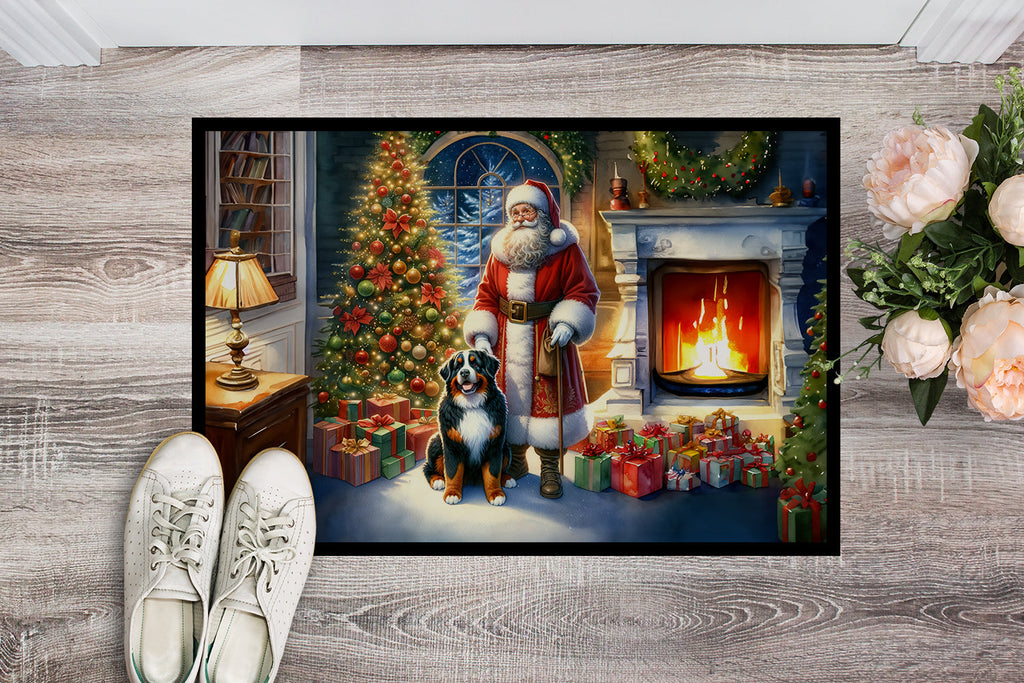 Bernese Mountain Dog and Santa Claus Doormat Indoor Outdoor 18H X 27W Front Door Mat Rugs for Entryway, Non Slip Washable