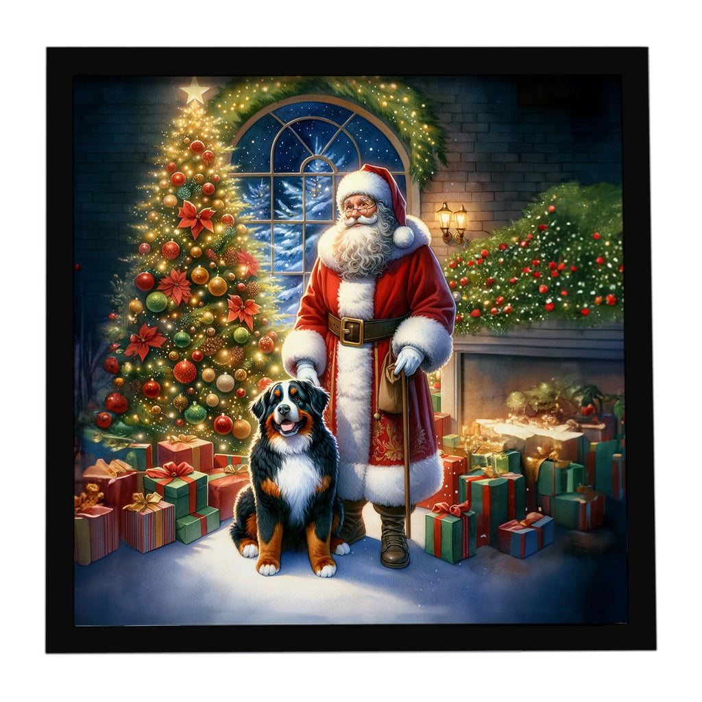 Bernese Mountain Dog and Santa Claus Framed Metal Print Bathroom, Kitchen, Office, Home Decor Wall Art Ready to Hang, Square, 8X8