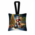 Bernese Mountain Dog and Santa Claus Hanging Square Fabric Ornament 3.5 × 3.5 Decorative Door-Knob & Tree Hanger, Soft Fabric