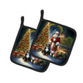 Bernese Mountain Dog and Santa Claus Pot Holder Set of 2 Heat Resistant Quilted Hot Pads 7.5 x 7.5 Inch, Insulated Kitchen Trivets for Cooking & Baking