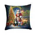 Bernese Mountain Dog and Santa Claus Decorative Throw Pillow 14x14 Indoor Outdoor Accent Cushion, Fabric Cover with Insert for Sofa, Bed, Porch & Living Room