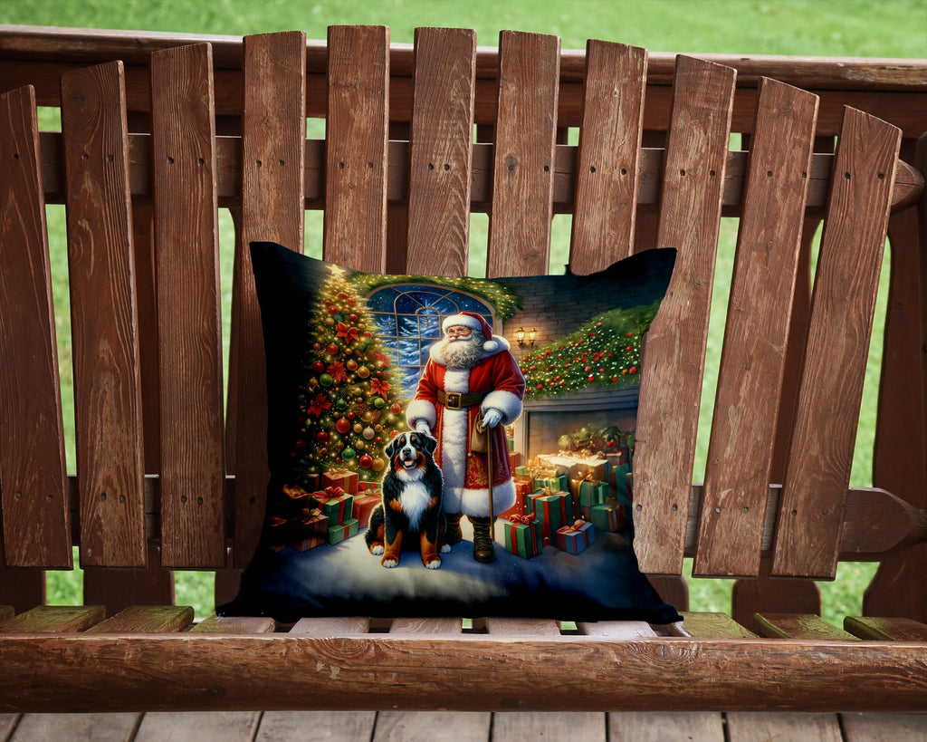 Bernese Mountain Dog and Santa Claus Decorative Throw Pillow 14x14 Indoor Outdoor Accent Cushion, Fabric Cover with Insert for Sofa, Bed, Porch & Living Room