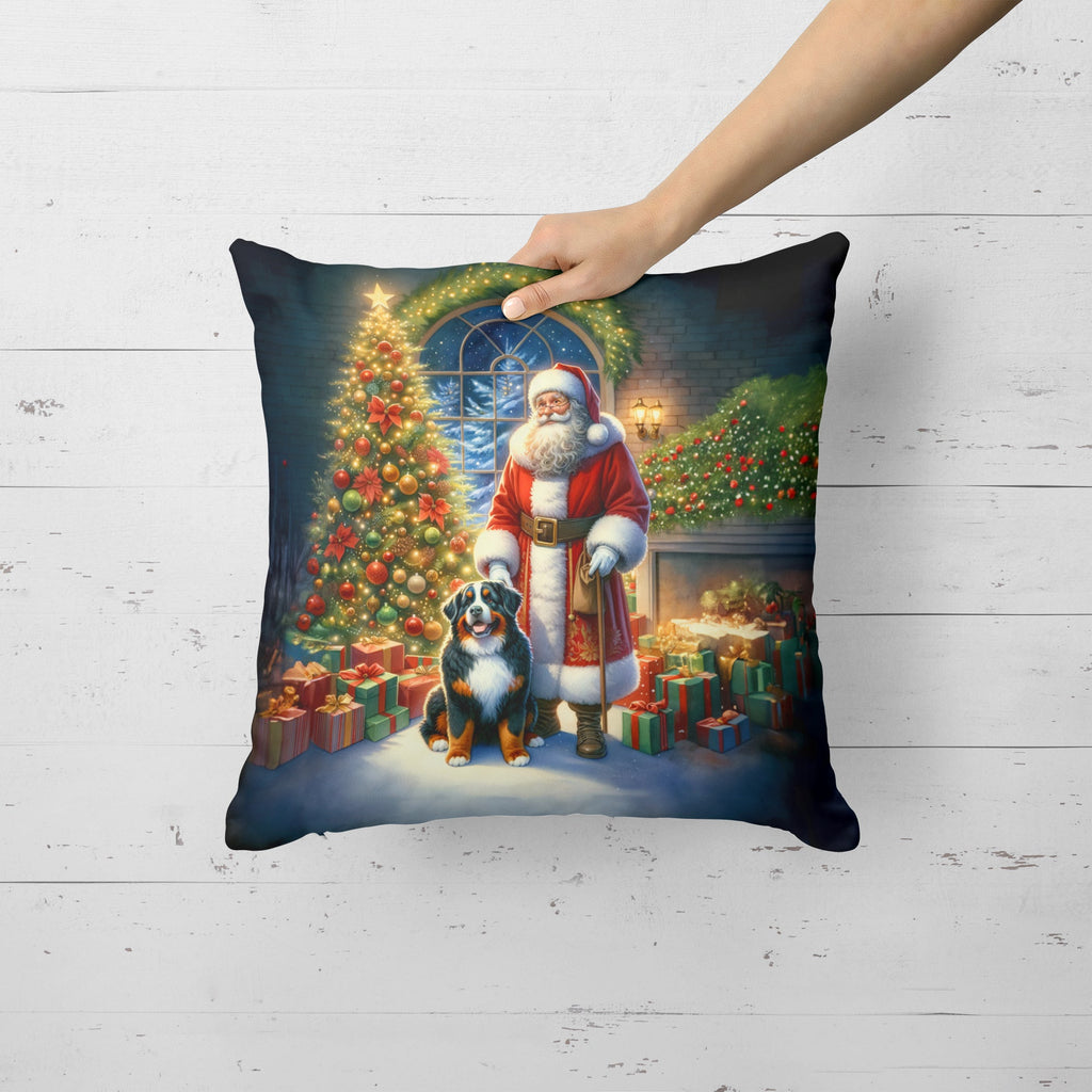 Bernese Mountain Dog and Santa Claus Decorative Throw Pillow 18x18 Indoor Outdoor Accent Cushion, Fabric Cover with Insert for Sofa, Bed, Porch & Living Room