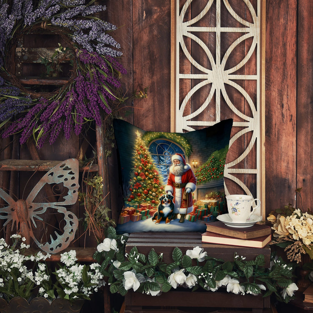 Bernese Mountain Dog and Santa Claus Decorative Throw Pillow 18x18 Indoor Outdoor Accent Cushion, Fabric Cover with Insert for Sofa, Bed, Porch & Living Room