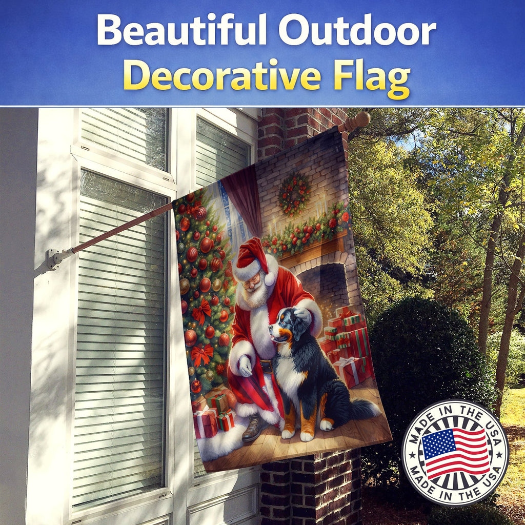 Bernese Mountain Dog and Santa Claus House Flag 28x40 Porch Sleeve Pole Decorative Outside Yard Banner Artwork Wall Hanging, Polyester