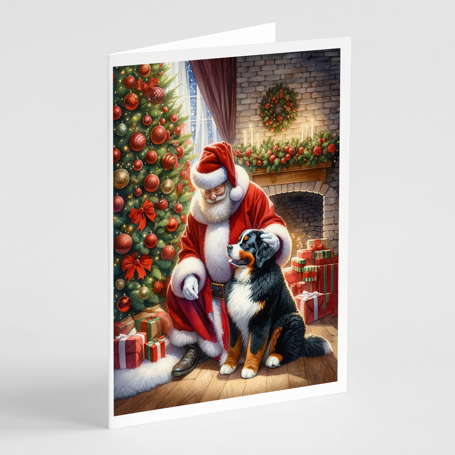 Bernese Mountain Dog and Santa Claus Greeting Cards Pack of 8 Blank Cards with Envelopes Whimsical A7 Size 5x7