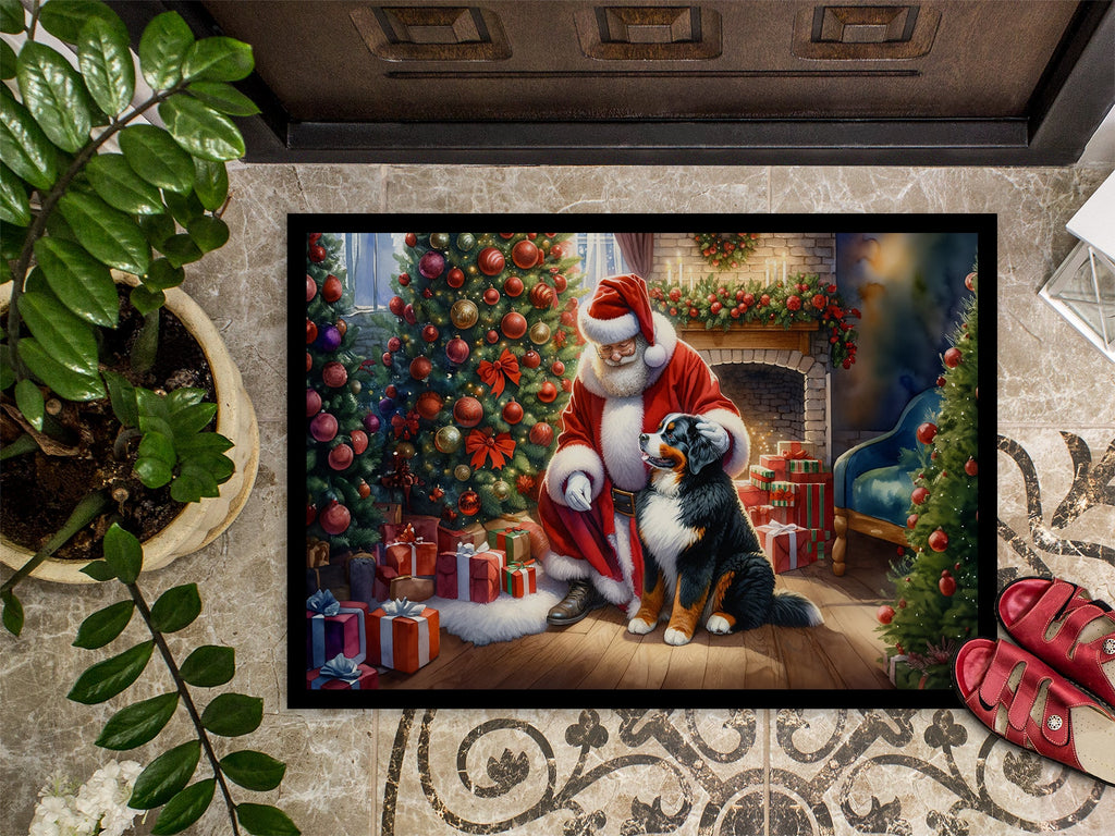 Bernese Mountain Dog and Santa Claus Doormat Indoor Outdoor 24H X 36W Front Door Mat Rugs for Entryway, Non Slip Washable Low Pile,