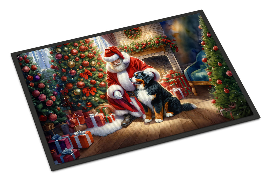 Bernese Mountain Dog and Santa Claus Doormat Indoor Outdoor 18H X 27W Front Door Mat Rugs for Entryway, Non Slip Washable
