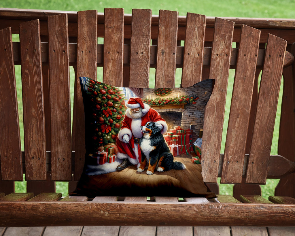 Bernese Mountain Dog and Santa Claus Decorative Throw Pillow 14x14 Indoor Outdoor Accent Cushion, Fabric Cover with Insert for Sofa, Bed, Porch & Living Room