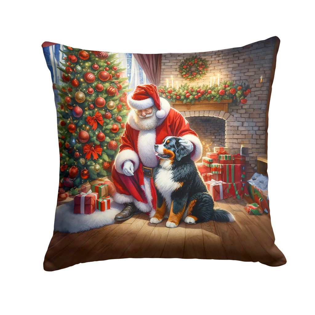 Bernese Mountain Dog and Santa Claus Decorative Throw Pillow 18x18 Indoor Outdoor Accent Cushion, Fabric Cover with Insert for Sofa, Bed, Porch & Living Room