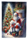 Bichon Frise and Santa Claus House Flag 28x40 Porch Sleeve Pole Decorative Outside Yard Banner Artwork Wall Hanging, Polyester
