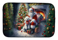 Bichon Frise and Santa Claus Dish Drying Mat Absorbent Dish Drying Mat Pad for Kitchen Counter Dish Drainer Mat for Countertop, 14 x 21", Multicolor