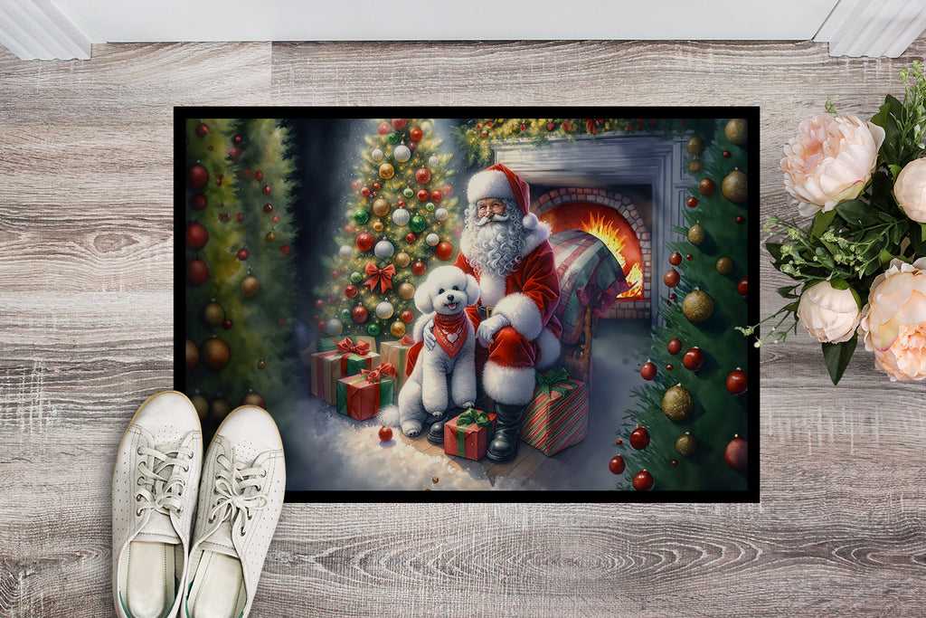 Bichon Frise and Santa Claus Doormat Indoor Outdoor 18H X 27W Front Door Mat Rugs for Entryway, Non Slip Washable