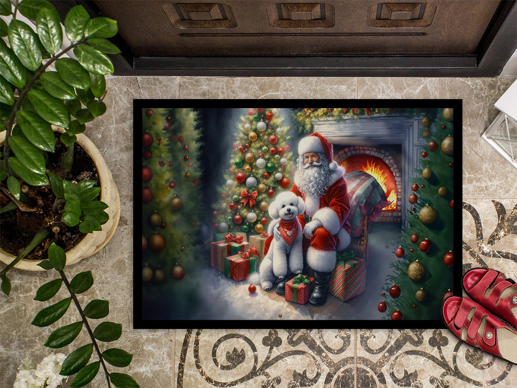 Bichon Frise and Santa Claus Doormat Indoor Outdoor 18H X 27W Front Door Mat Rugs for Entryway, Non Slip Washable