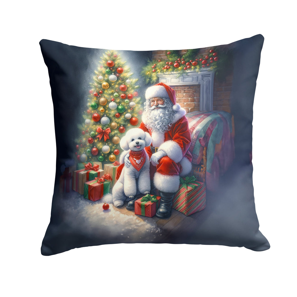 Bichon Frise and Santa Claus Decorative Throw Pillow 14x14 Indoor Outdoor Accent Cushion, Fabric Cover with Insert for Sofa, Bed, Porch & Living Room