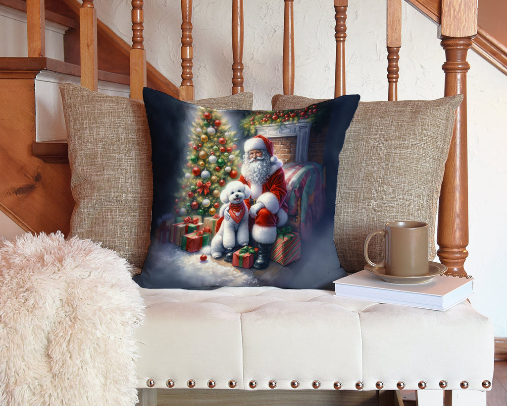 Bichon Frise and Santa Claus Decorative Throw Pillow 14x14 Indoor Outdoor Accent Cushion, Fabric Cover with Insert for Sofa, Bed, Porch & Living Room
