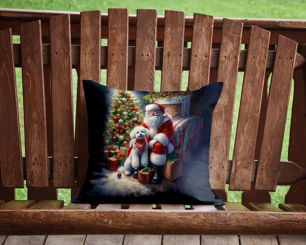 Bichon Frise and Santa Claus Decorative Throw Pillow 14x14 Indoor Outdoor Accent Cushion, Fabric Cover with Insert for Sofa, Bed, Porch & Living Room