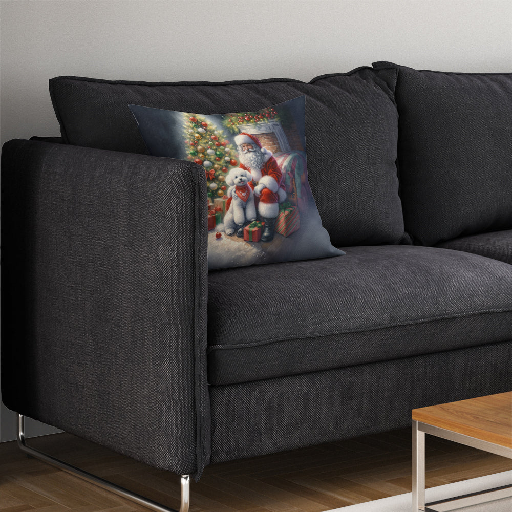 Bichon Frise and Santa Claus Decorative Throw Pillow 14x14 Indoor Outdoor Accent Cushion, Fabric Cover with Insert for Sofa, Bed, Porch & Living Room