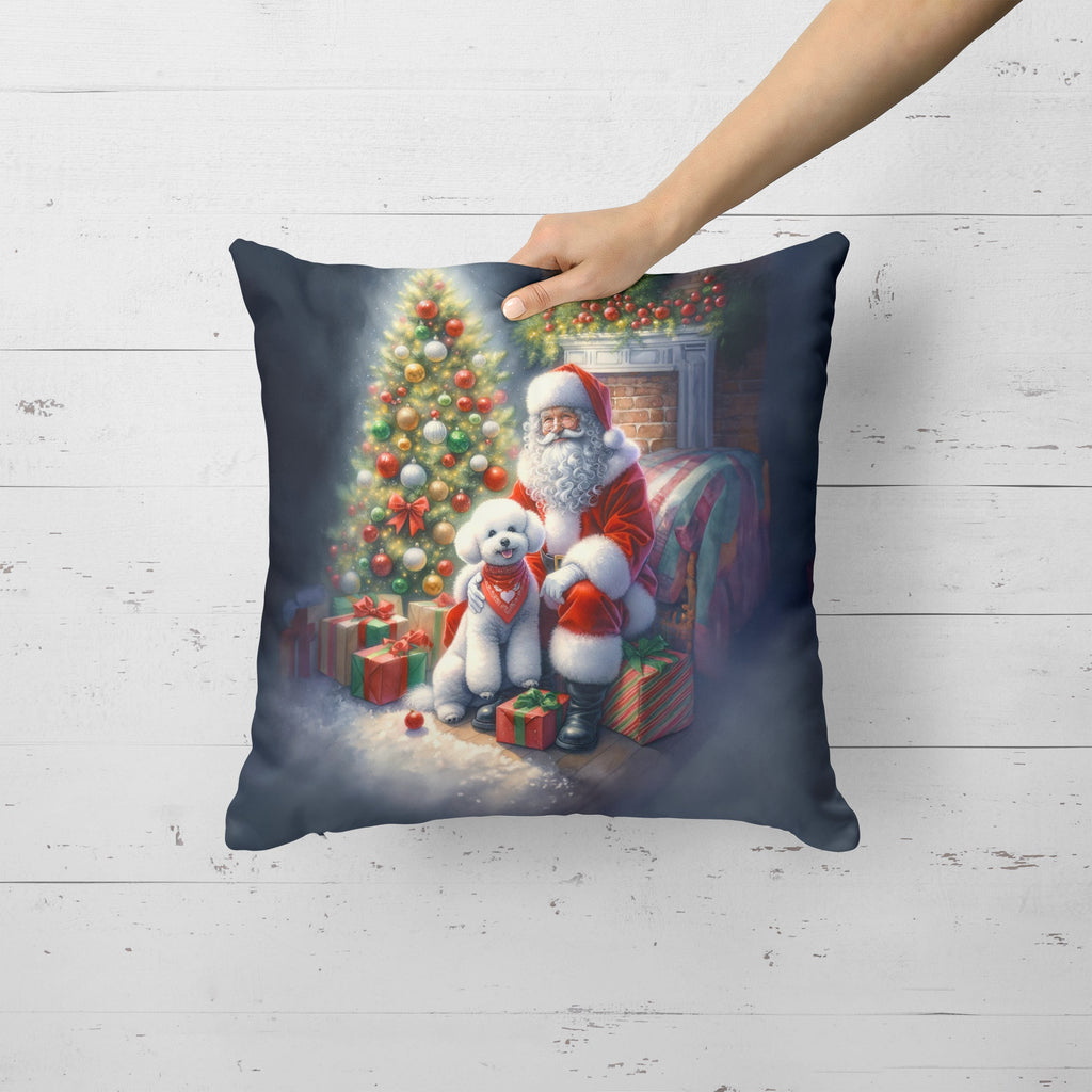 Bichon Frise and Santa Claus Decorative Throw Pillow 18x18 Indoor Outdoor Accent Cushion, Fabric Cover with Insert for Sofa, Bed, Porch & Living Room