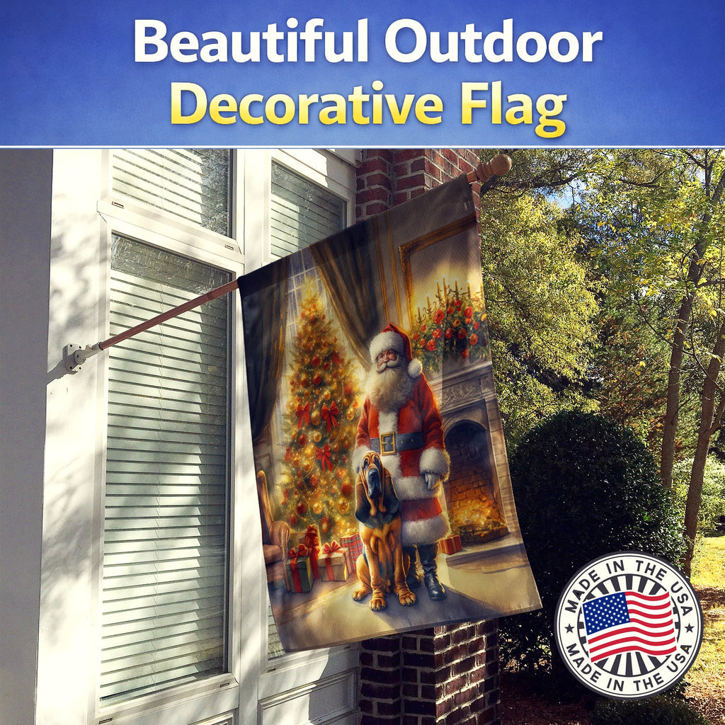 Bloodhound and Santa Claus House Flag 28x40 Porch Sleeve Pole Decorative Outside Yard Banner Artwork Wall Hanging, Polyester