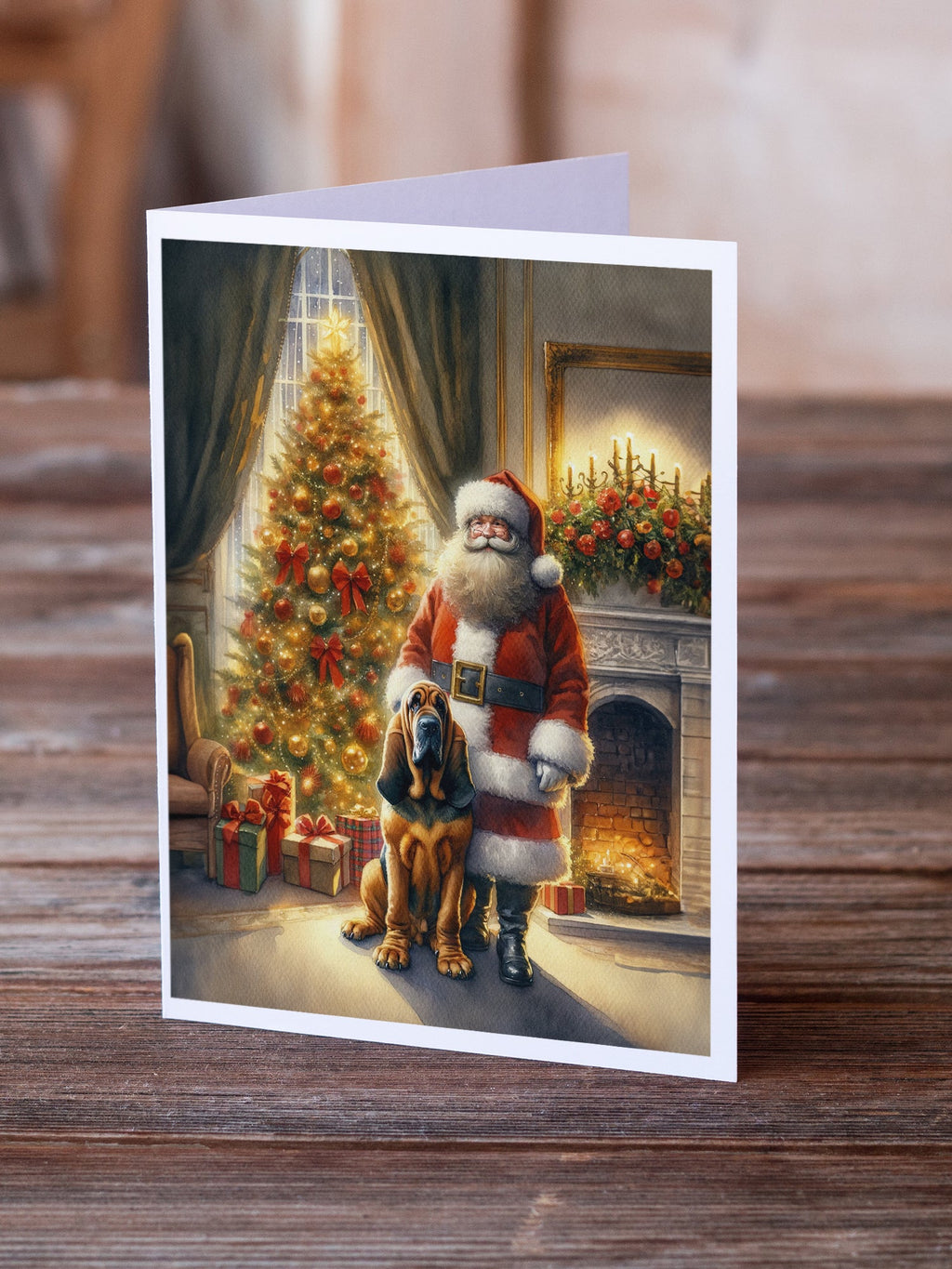 Bloodhound and Santa Claus Greeting Cards Pack of 8 Blank Cards with Envelopes Whimsical A7 Size 5x7