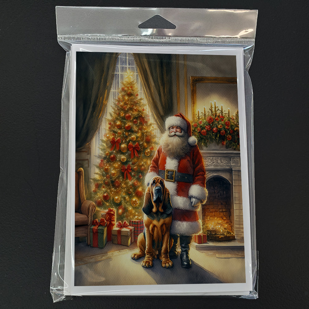Bloodhound and Santa Claus Greeting Cards Pack of 8 Blank Cards with Envelopes Whimsical A7 Size 5x7