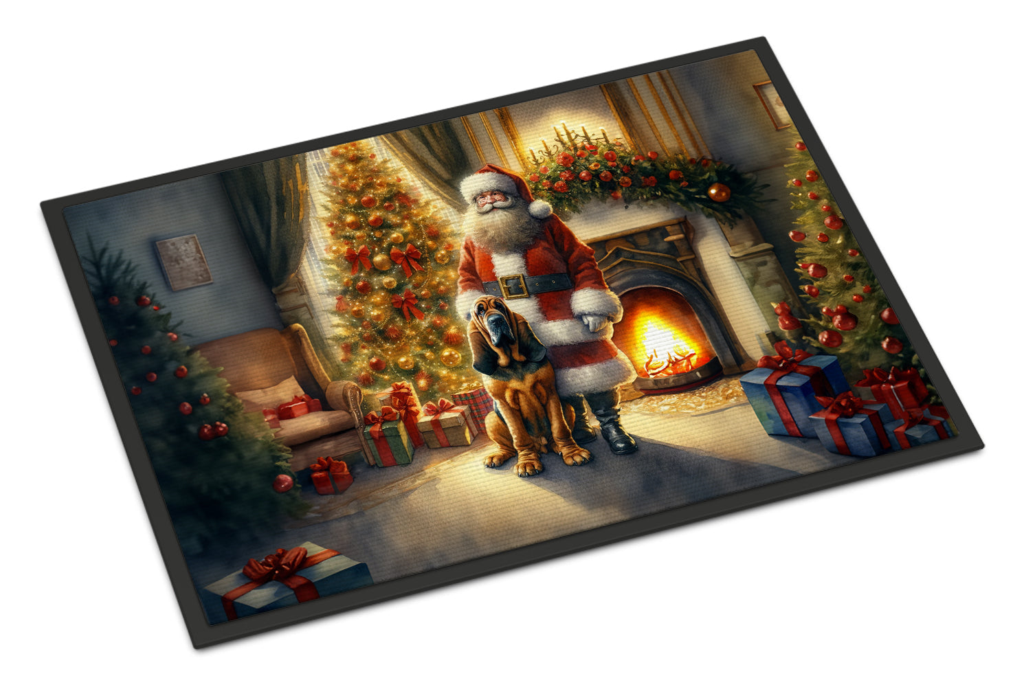 Bloodhound and Santa Claus Doormat Indoor Outdoor 24H X 36W Front Door Mat Rugs for Entryway, Non Slip Washable Low Pile,
