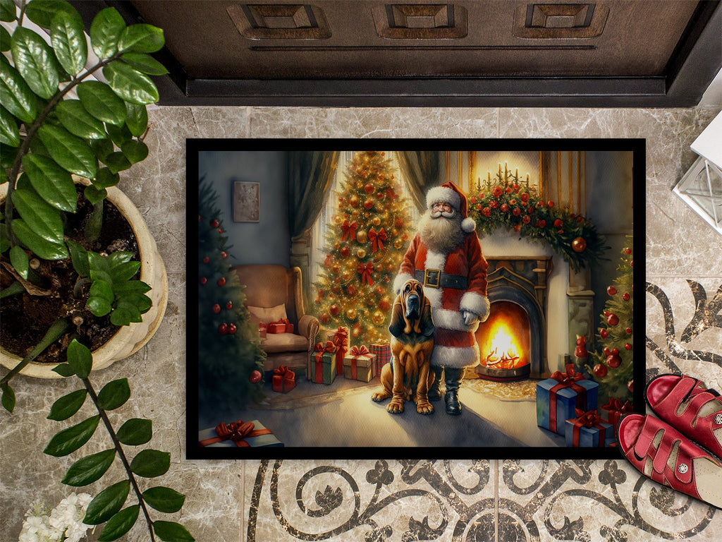 Bloodhound and Santa Claus Doormat Indoor Outdoor 24H X 36W Front Door Mat Rugs for Entryway, Non Slip Washable Low Pile,