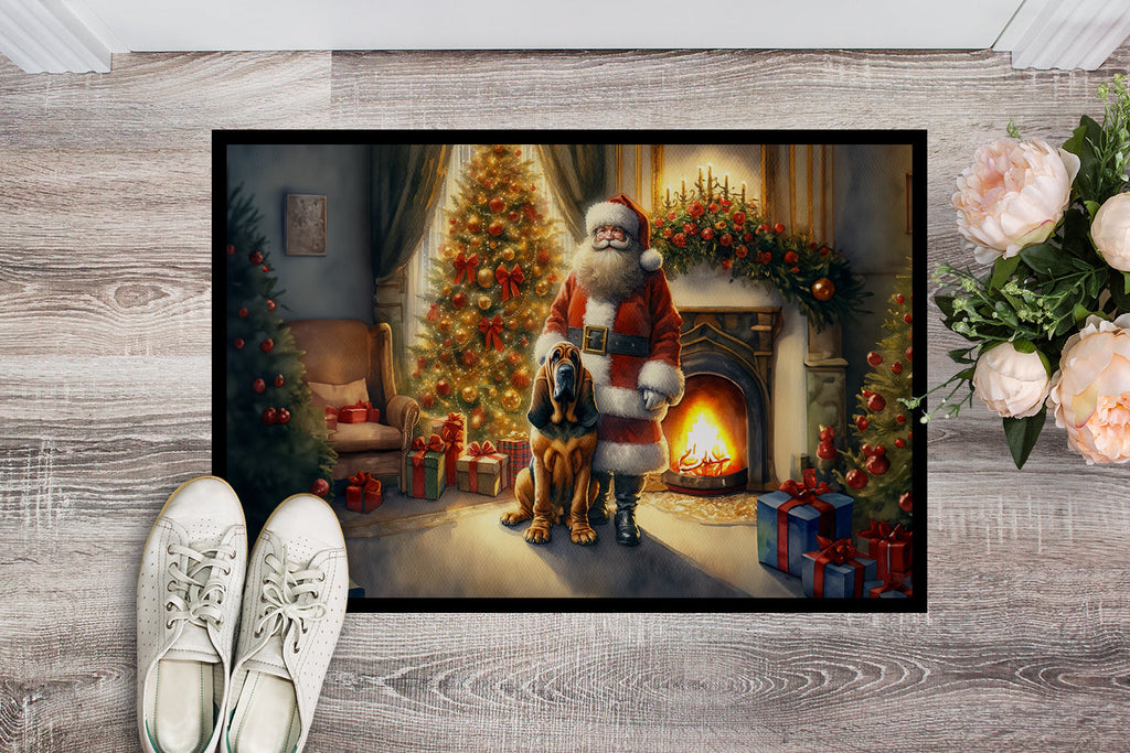 Bloodhound and Santa Claus Doormat Indoor Outdoor 18H X 27W Front Door Mat Rugs for Entryway, Non Slip Washable