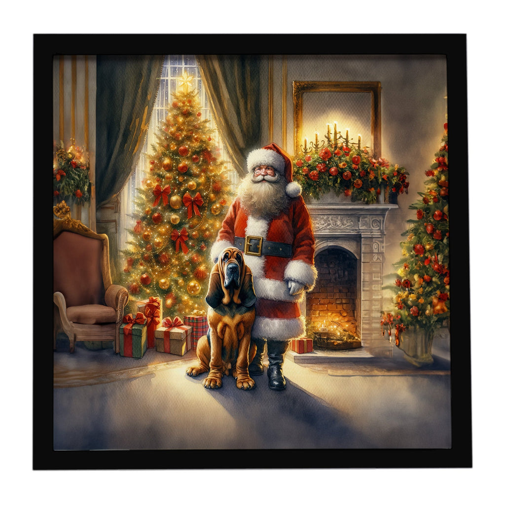 Bloodhound and Santa Claus Framed Metal Print Bathroom, Kitchen, Office, Home Decor Wall Art Ready to Hang, Square, 8X8