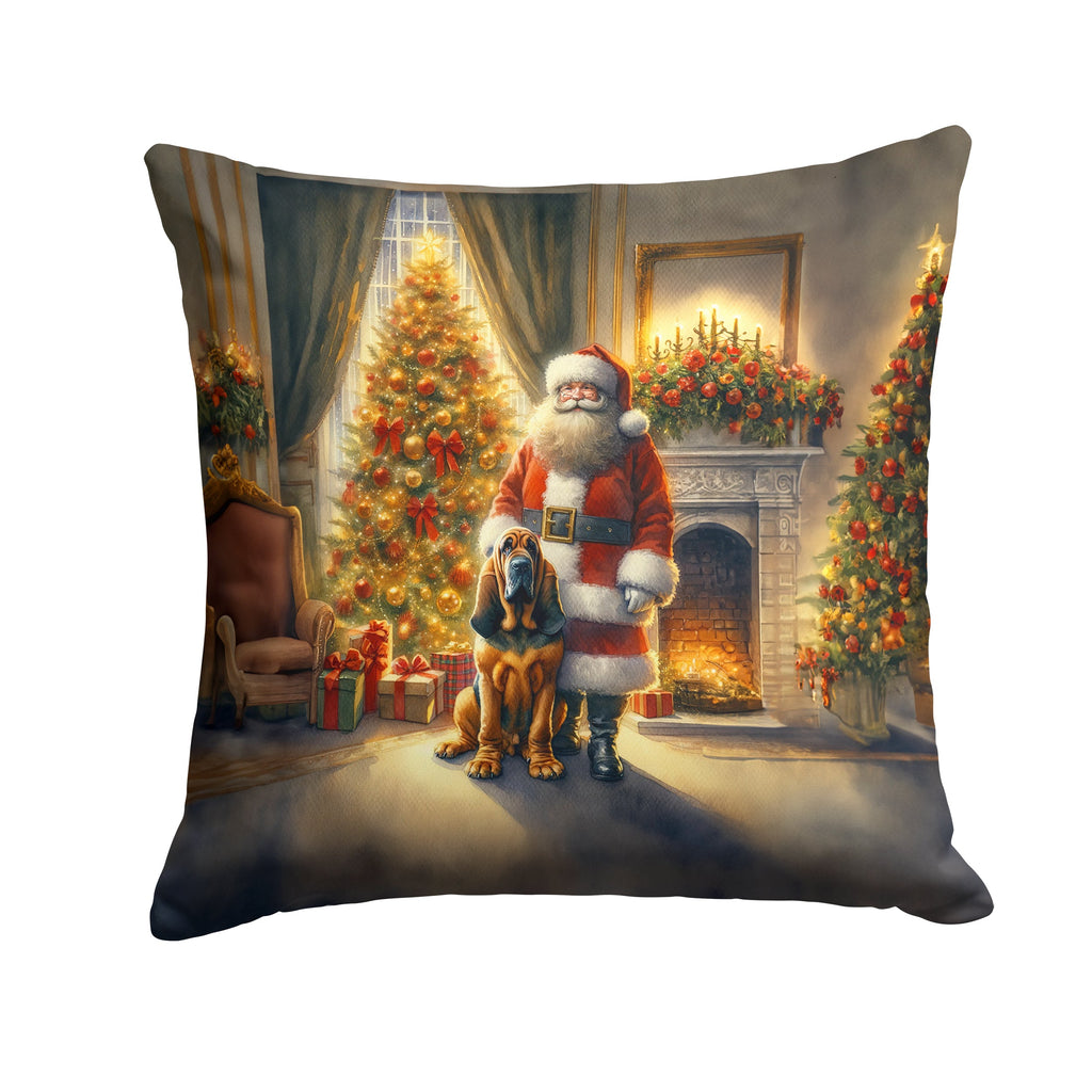Bloodhound and Santa Claus Decorative Throw Pillow 14x14 Indoor Outdoor Accent Cushion, Fabric Cover with Insert for Sofa, Bed, Porch & Living Room