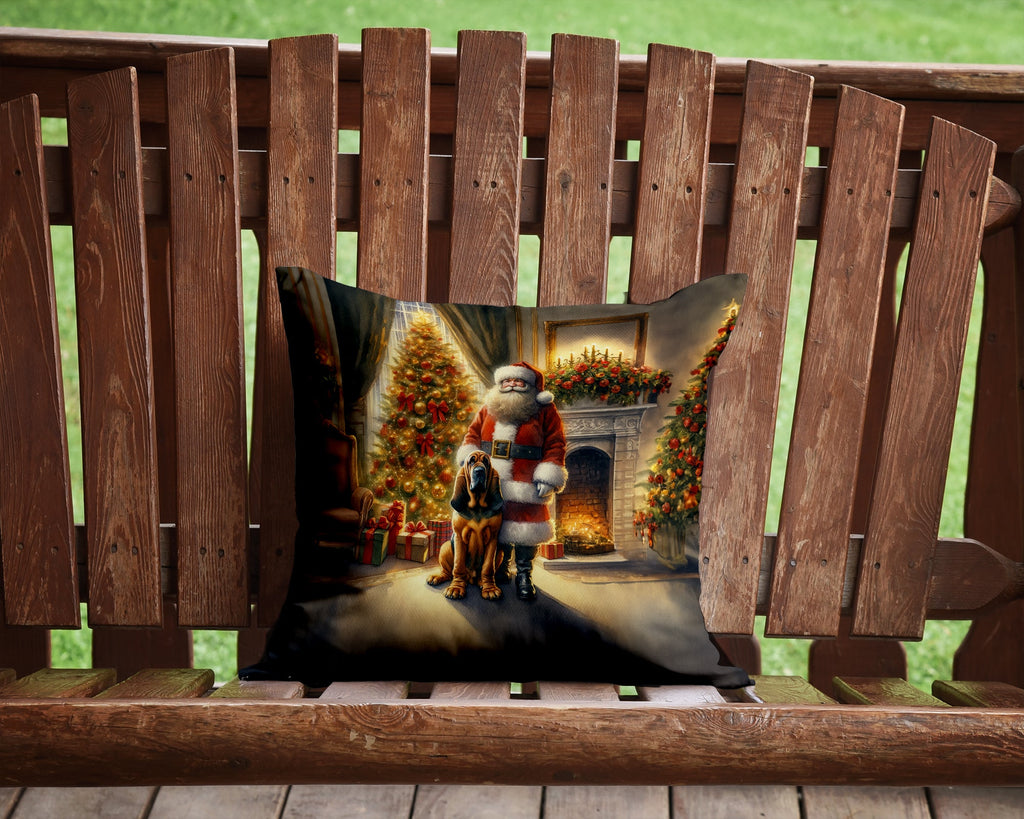 Bloodhound and Santa Claus Decorative Throw Pillow 14x14 Indoor Outdoor Accent Cushion, Fabric Cover with Insert for Sofa, Bed, Porch & Living Room