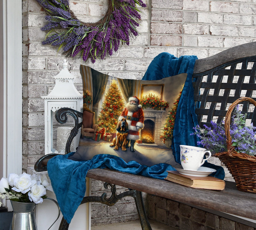 Bloodhound and Santa Claus Decorative Throw Pillow 18x18 Indoor Outdoor Accent Cushion, Fabric Cover with Insert for Sofa, Bed, Porch & Living Room