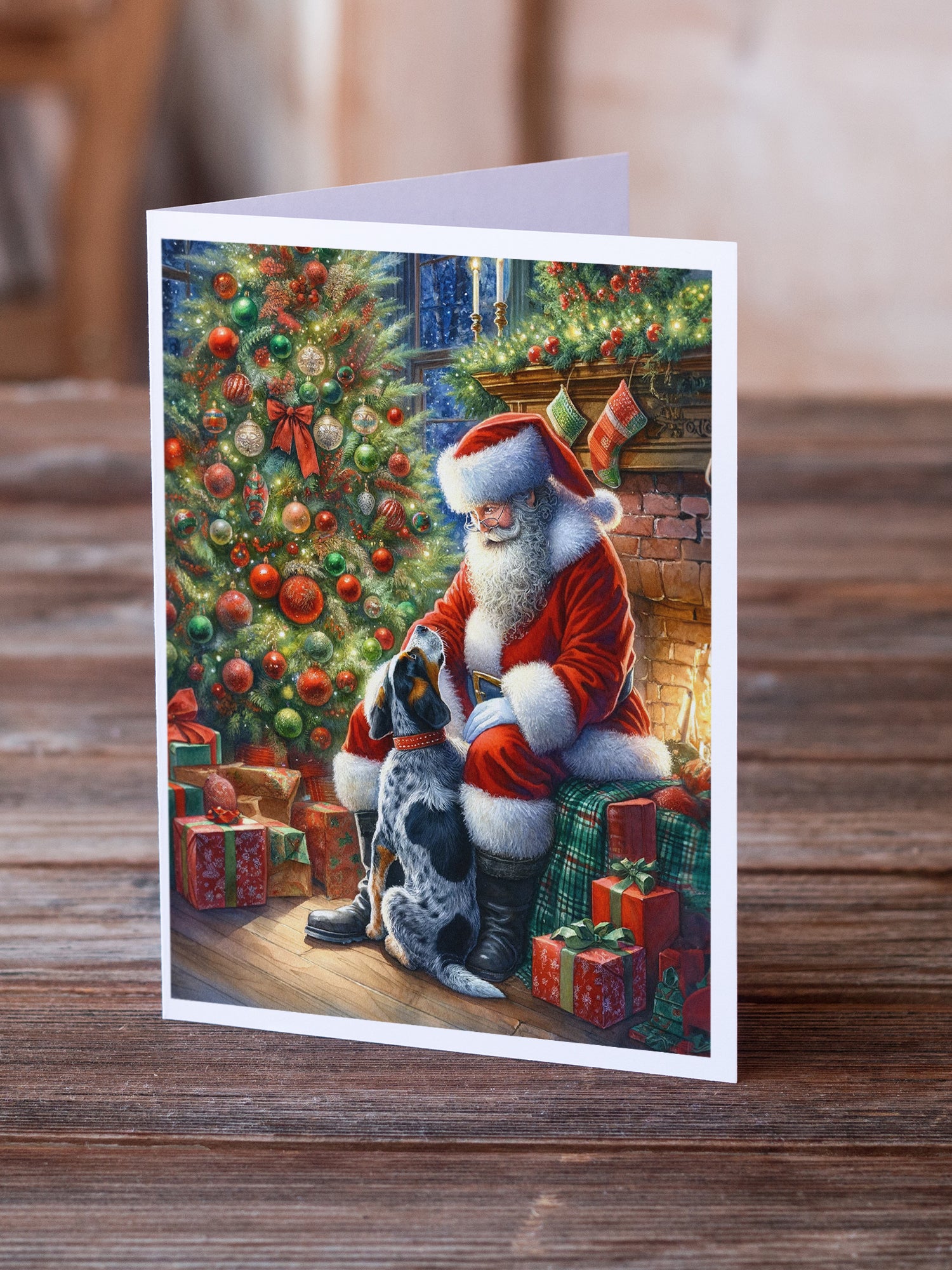 Bluetick Hound and Santa Claus Greeting Cards Pack of 8 Blank Cards with Envelopes Whimsical A7 Size 5x7