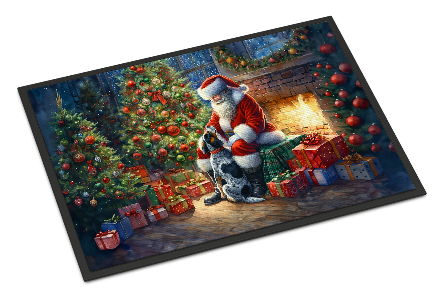 Bluetick Hound and Santa Claus Doormat Indoor Outdoor 24H X 36W Front Door Mat Rugs for Entryway, Non Slip Washable Low Pile,