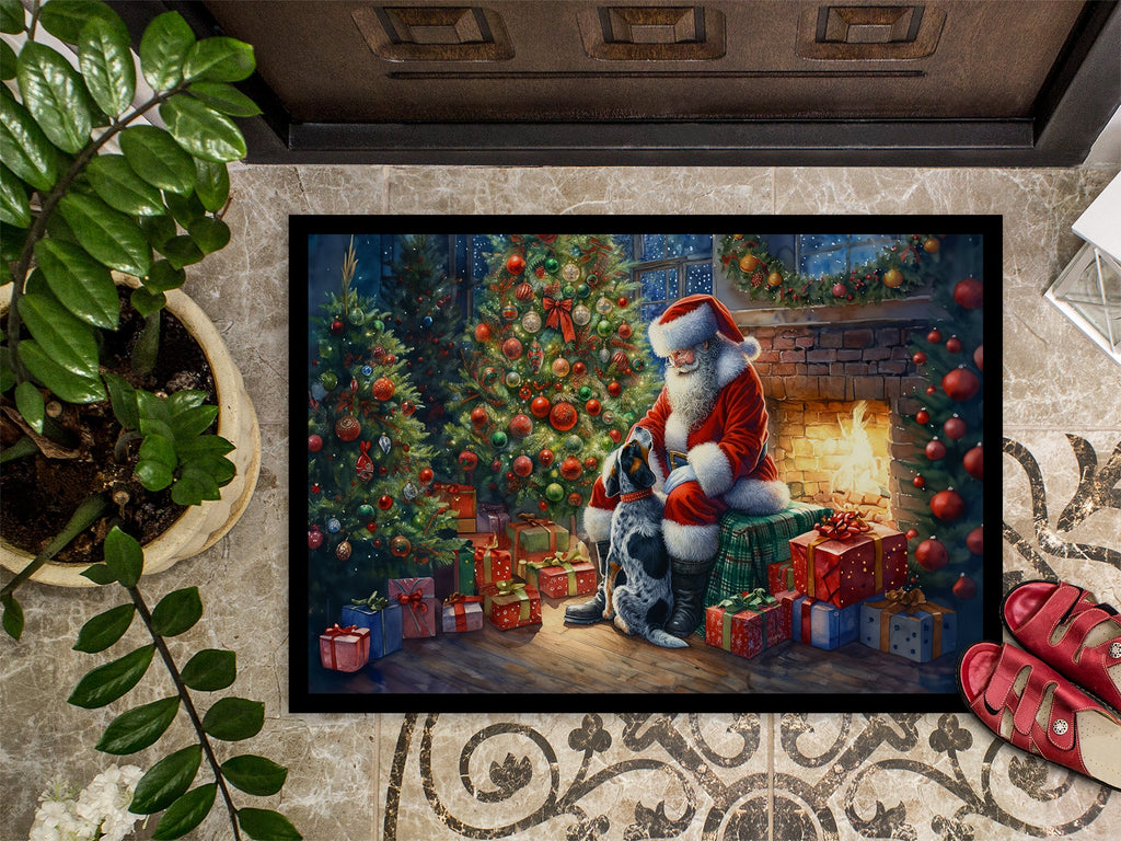 Bluetick Hound and Santa Claus Doormat Indoor Outdoor 24H X 36W Front Door Mat Rugs for Entryway, Non Slip Washable Low Pile,