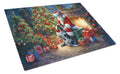 Bluetick Hound and Santa Claus Cutting Board Tempered Glass Kitchen Cutting Surface, Heat Resistant Chopping, Non-Slip Feet, Food Prep & Serving