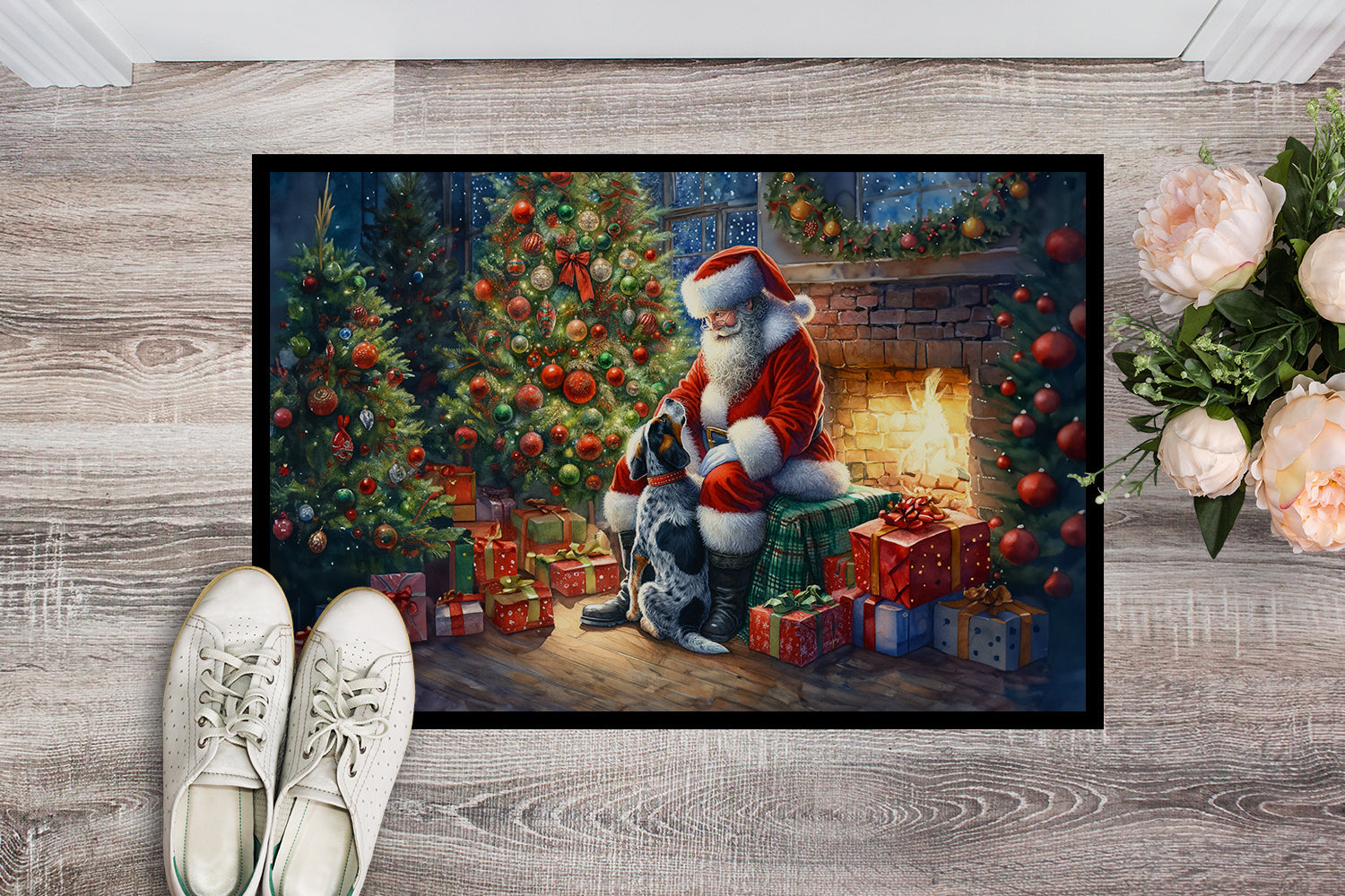 Bluetick Hound and Santa Claus Doormat Indoor Outdoor 18H X 27W Front Door Mat Rugs for Entryway, Non Slip Washable