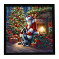 Bluetick Hound and Santa Claus Framed Metal Print Bathroom, Kitchen, Office, Home Decor Wall Art Ready to Hang, Square, 8X8