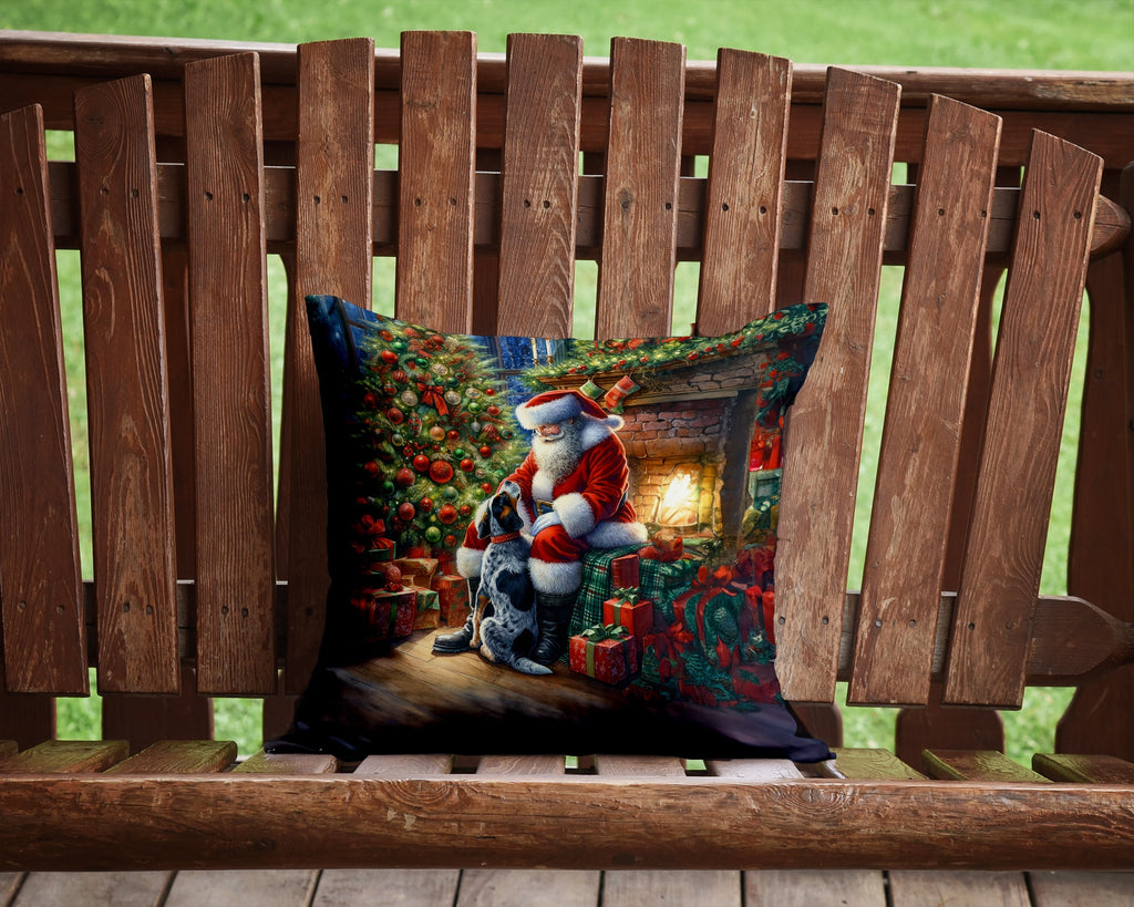 Bluetick Hound and Santa Claus Decorative Throw Pillow 14x14 Indoor Outdoor Accent Cushion, Fabric Cover with Insert for Sofa, Bed, Porch & Living Room