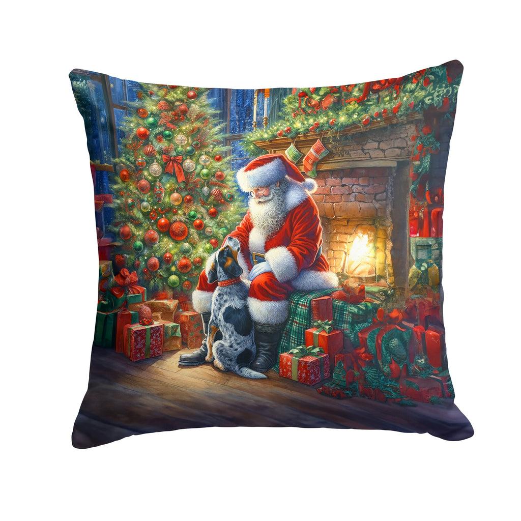 Bluetick Hound and Santa Claus Decorative Throw Pillow 18x18 Indoor Outdoor Accent Cushion, Fabric Cover with Insert for Sofa, Bed, Porch & Living Room
