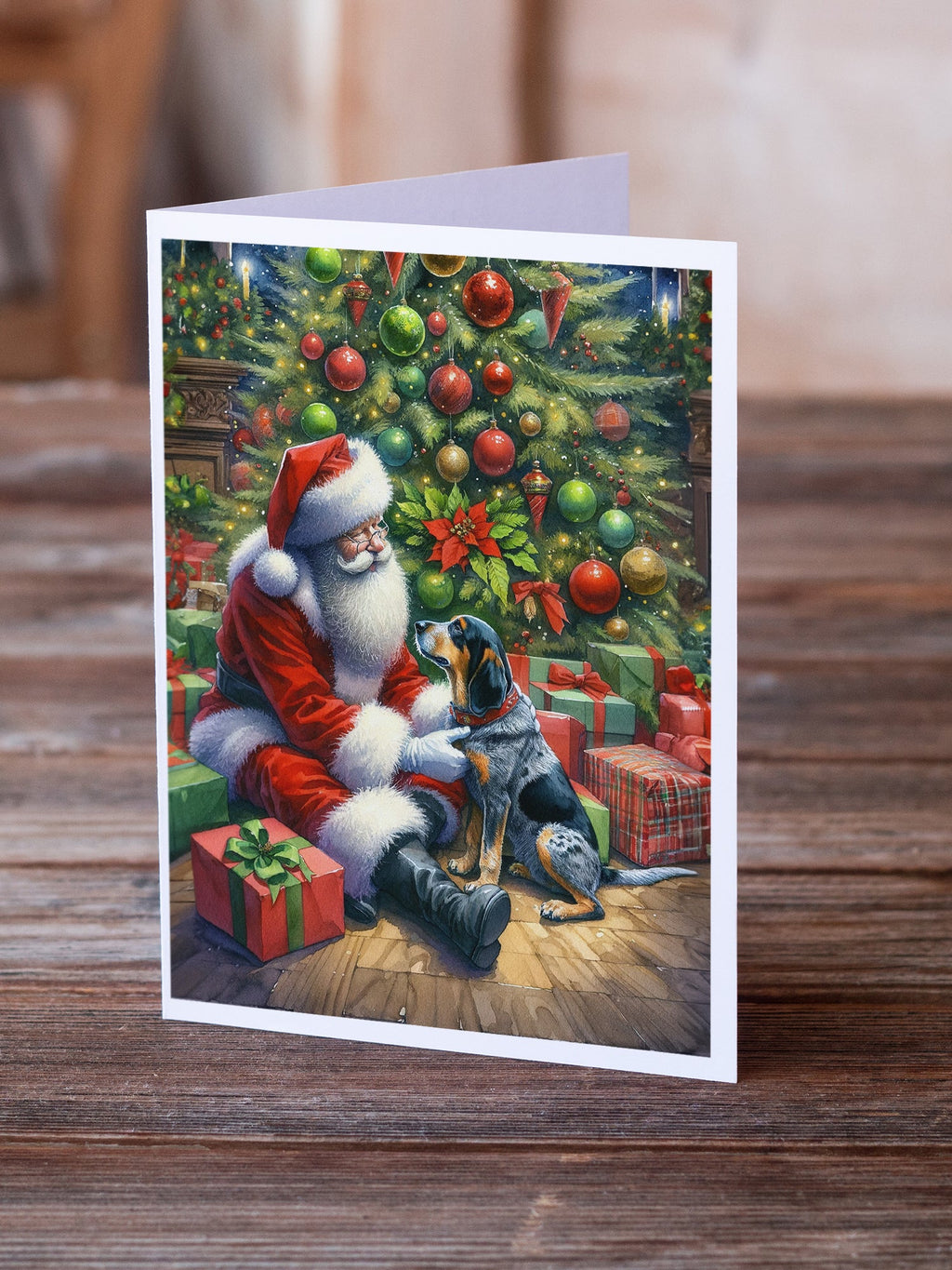 Bluetick Hound and Santa Claus Greeting Cards Pack of 8 Blank Cards with Envelopes Whimsical A7 Size 5x7