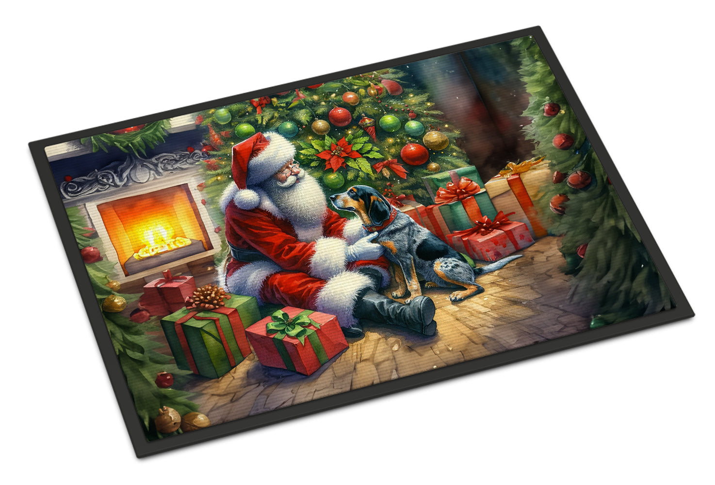 Bluetick Hound and Santa Claus Doormat Indoor Outdoor 24H X 36W Front Door Mat Rugs for Entryway, Non Slip Washable Low Pile,